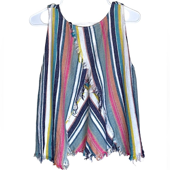 Indigo Rein Size L Lenin Blend Raw Hem Open Back Tank Top - Picture 2 of 6